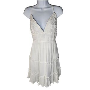 Rue 21 White Lace Babydoll Top Mini Dress Y2K Fairy Hippie Ethereal Boho Size L